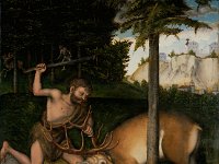 GG 714  GG 714, Lukas Cranach d.Ä. (1472-1553), Herkules und die Hirschkuh der Diana (aus einer Serie der "Herkulesaufgaben"), Rotbuchenholz, 109,5 x 98,4 cm : Götter